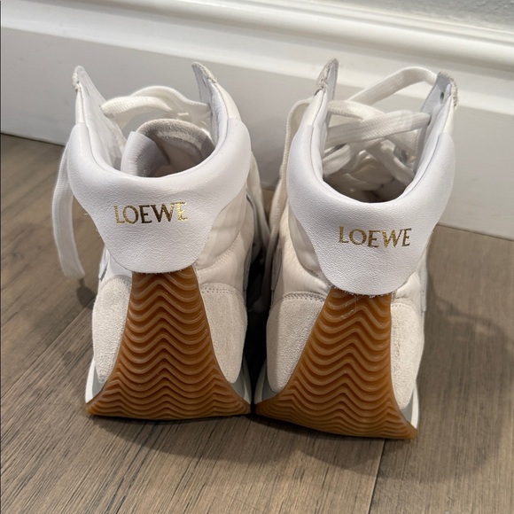 Loewe White High-Top Sneakers with Tan Soles - Picture 3 of 4